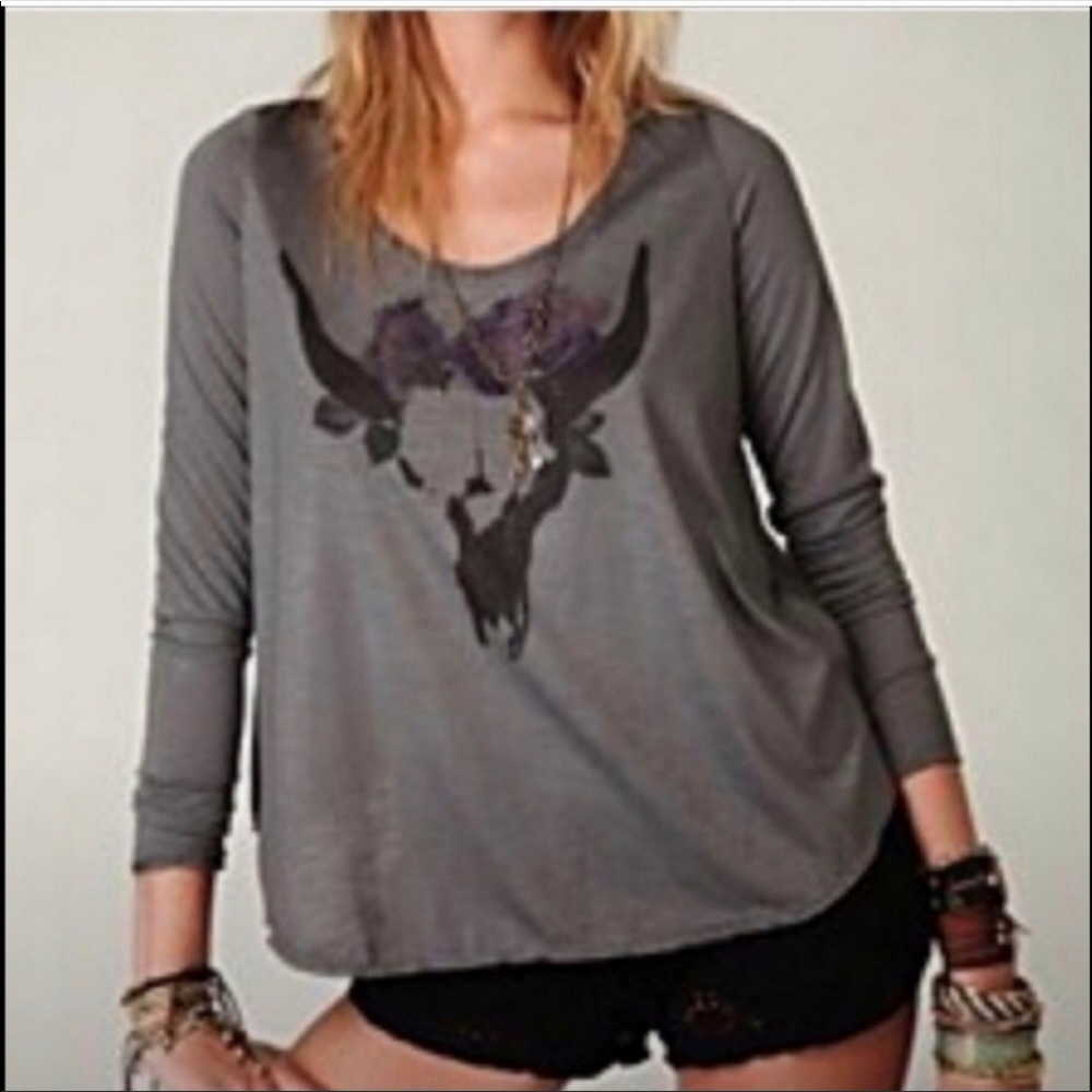 Free People Long Horn Skull Cross Back Top